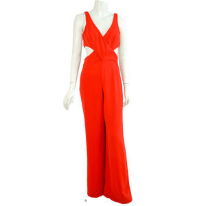 Jay Godfrey Women's Red V-Neck Cut-out Jumpsuit - Used - Size 6